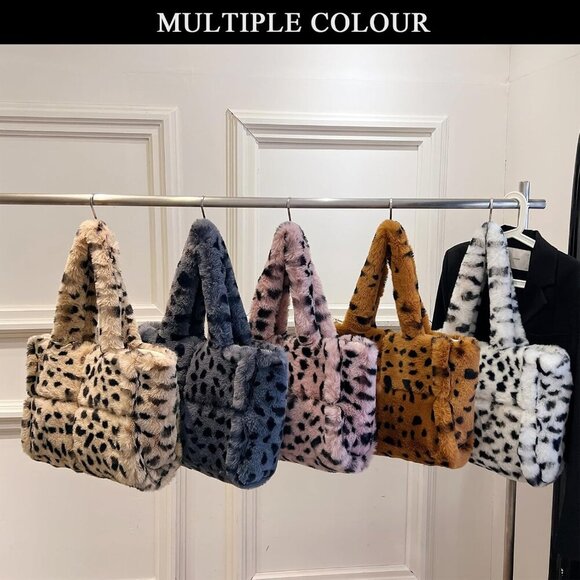 Faux Fur Purse Women Fuzzy Shoulder Handbag Large Capacity Cold Season - Picture 7 of 7